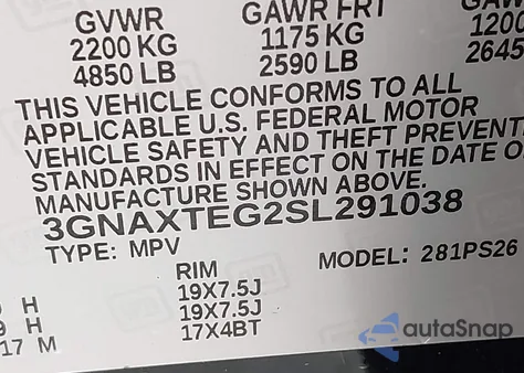 2025 Chevrolet Equinox Awd Rs из США, поврежденный, VIN 3GNAXTEG2SL291038